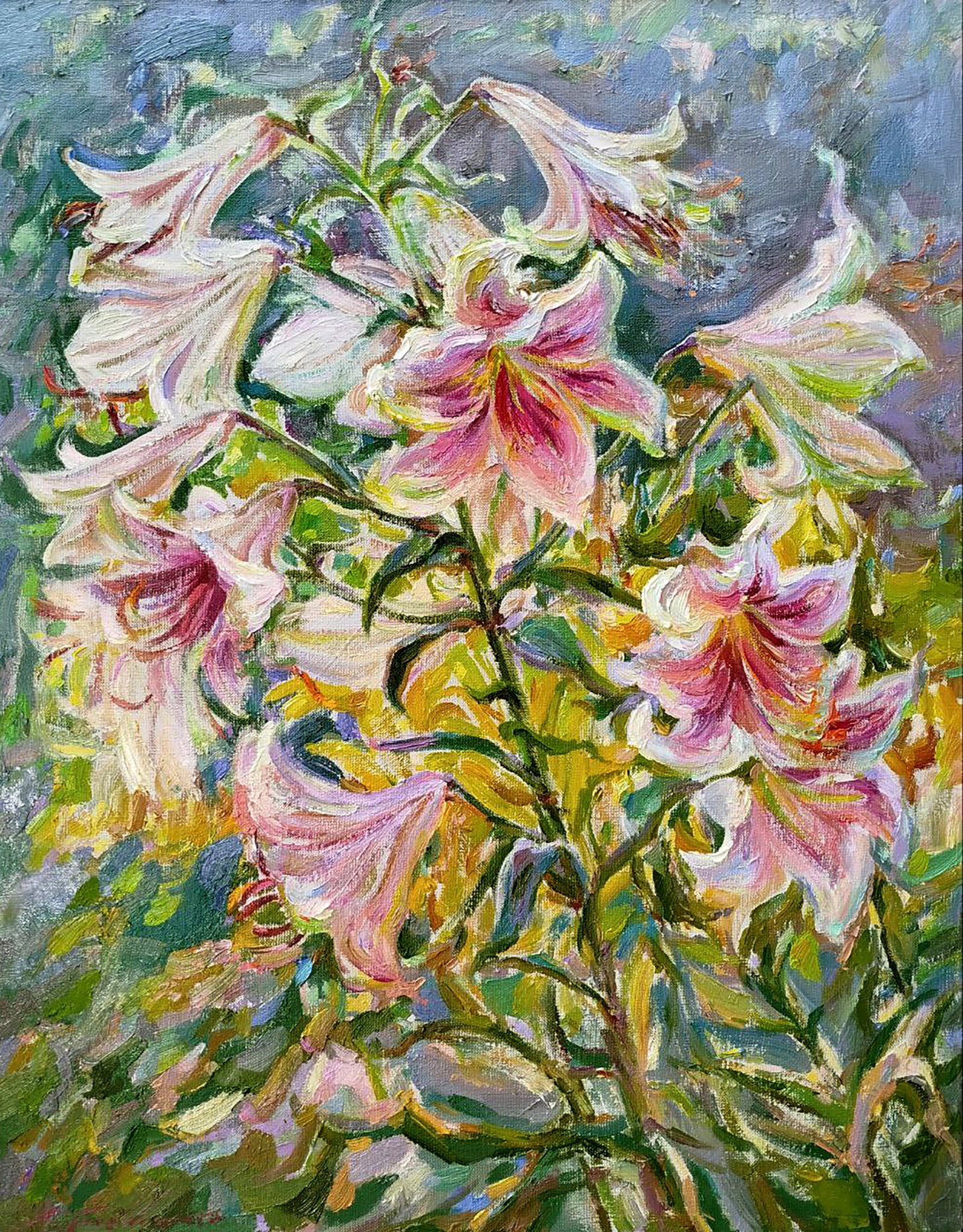 Oil painting Lilies are blooming Leonid Pavlenko: Title: Oil painting Lilies are blooming Leonid Pavlenko Description: 47PAVL Painter: Leonid Pavlenko Size: 70x55 cm/27.55x21.65 inches Components: oil, canvas Original painting CONDITION: excellent AR