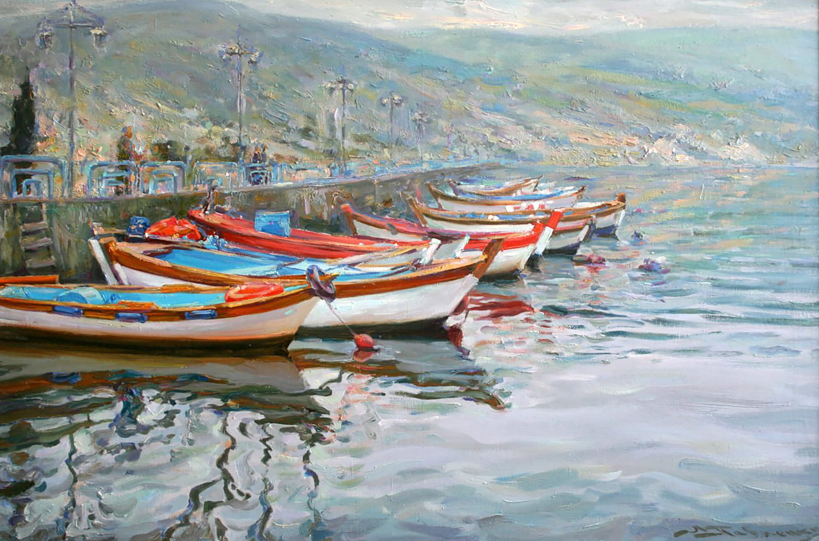 Oil painting On the pier Leonid Pavlenko: Title: Oil painting On the pier Leonid Pavlenko Description: 52PAVL Painter: Leonid Pavlenko Size: 60x90 cm/23.62x35.43 inches Components: oil, canvas Original painting CONDITION: excellent ARTIST: Bo