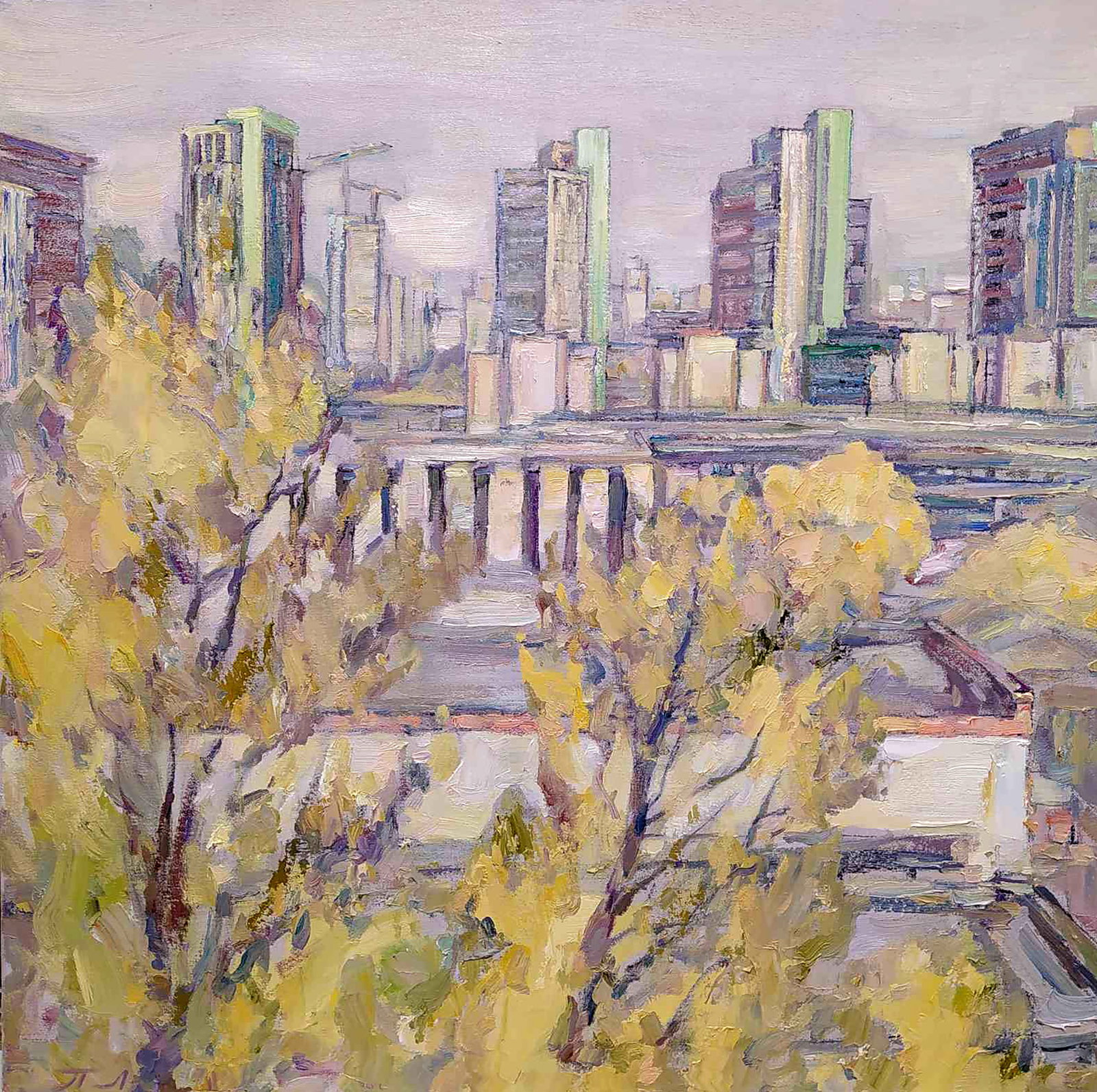 Oil painting Autumn in the city Leonid Pavlenko: Title: Oil painting Autumn in the city Leonid Pavlenko Description: 61PAVL Painter: Leonid Pavlenko Size: 70x70 cm/27.55x27.55 inches Components: oil, canvas Original painting CONDITION: excellent ART