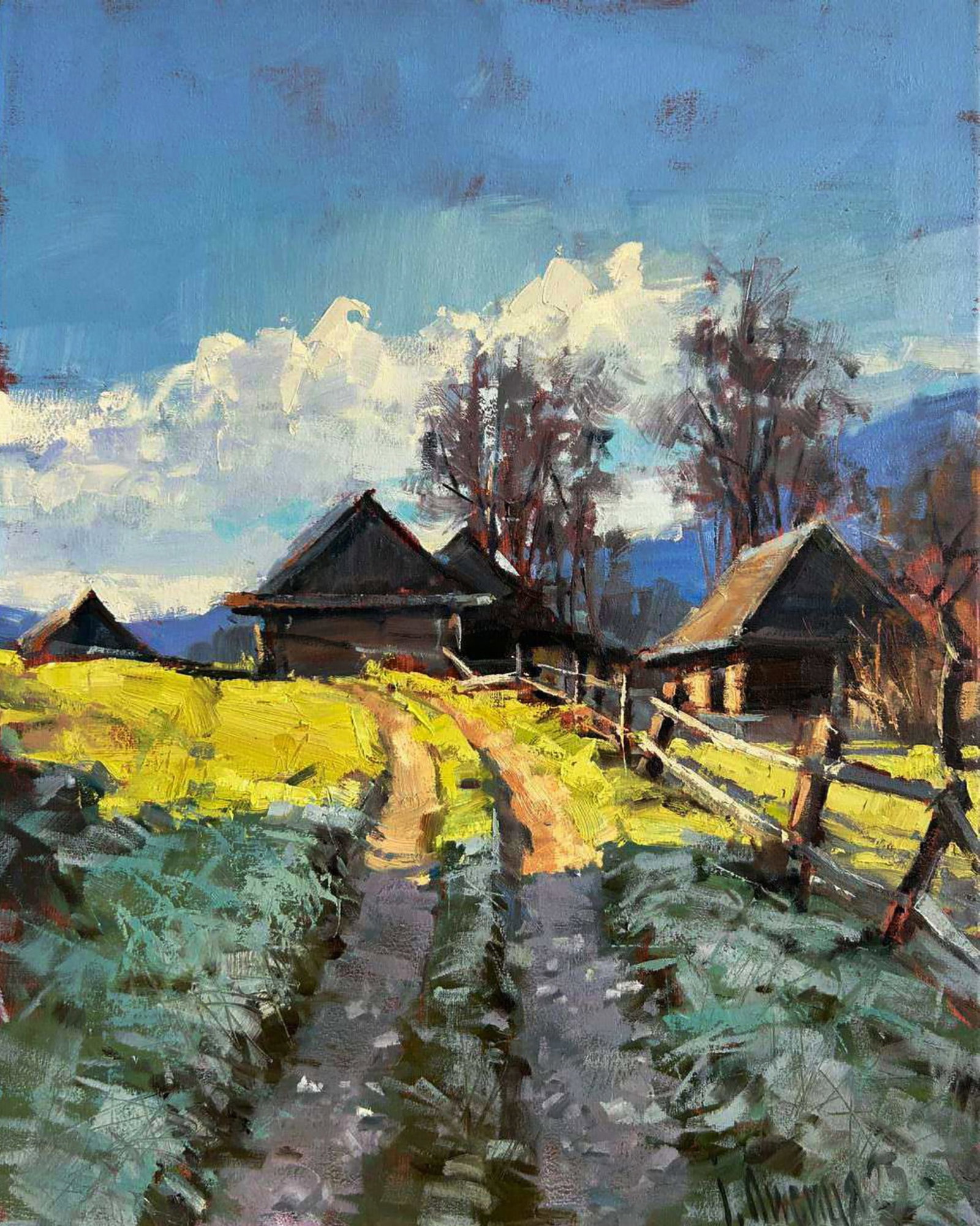 Oil painting The village road home Igor Lysytsya: Title: Oil painting The village road home Igor Lysytsya Description: 12LISITS Painter: Igor Lysytsya Size: 50x40 cm/19.68x15.74 inches Components: oil, canvas Original painting CONDITION: excellent AR