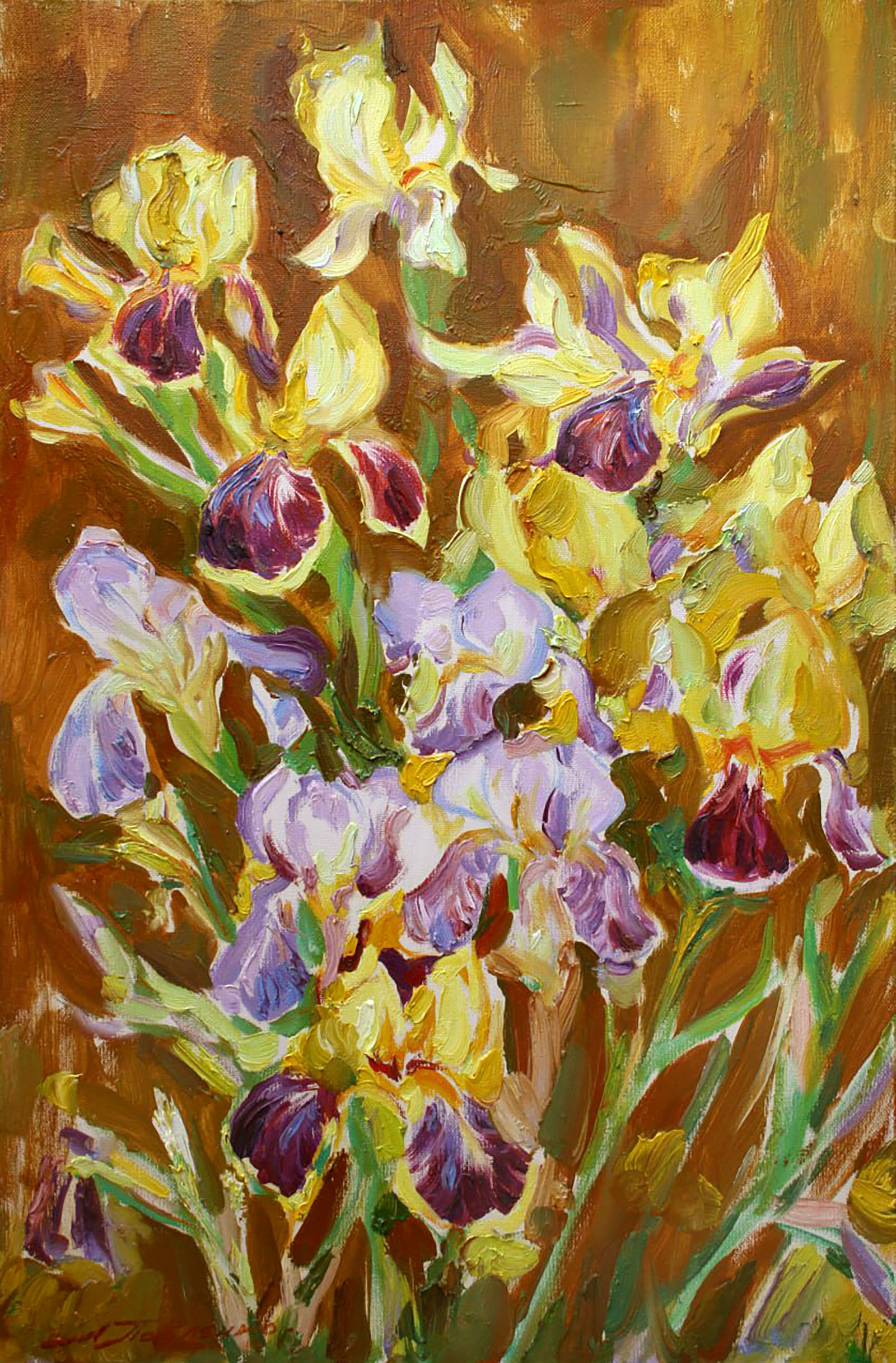 Oil painting Sunny morning with irises Leonid Pavlenko: Title: Oil painting Sunny morning with irises Leonid Pavlenko Description: 79PAVL Painter: Leonid Pavlenko Size: 60x40 cm/23.62x15.74 inches Components: oil, canvas Original painting CONDITION: excell