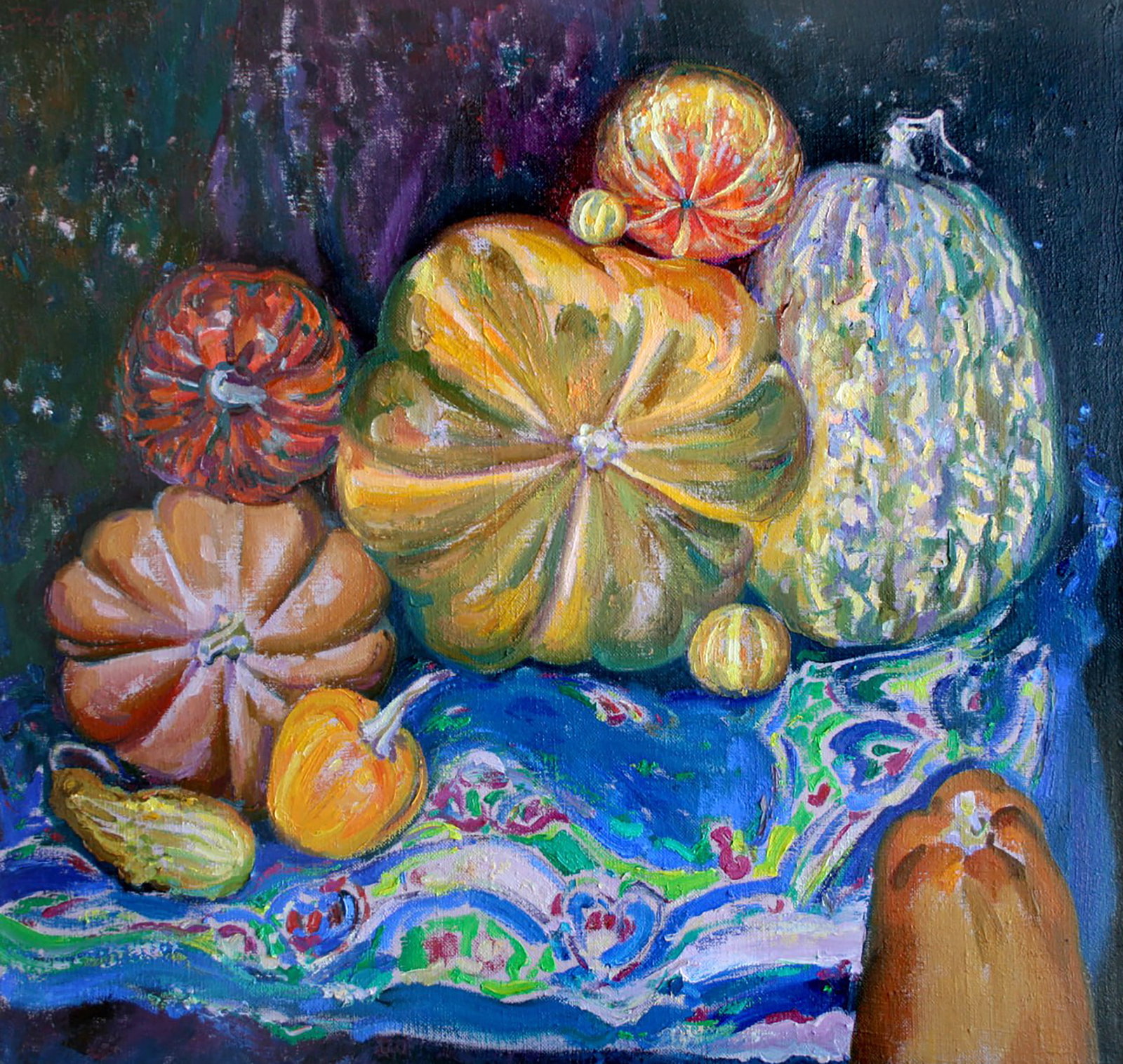 Oil painting Large and small pumpkins Leonid Pavlenko: Title: Oil painting Large and small pumpkins Leonid Pavlenko Description: 83PAVL Painter: Leonid Pavlenko Size: 95x100 cm/37.40x39.37 inches Components: oil, canvas Original painting CONDITION: excell