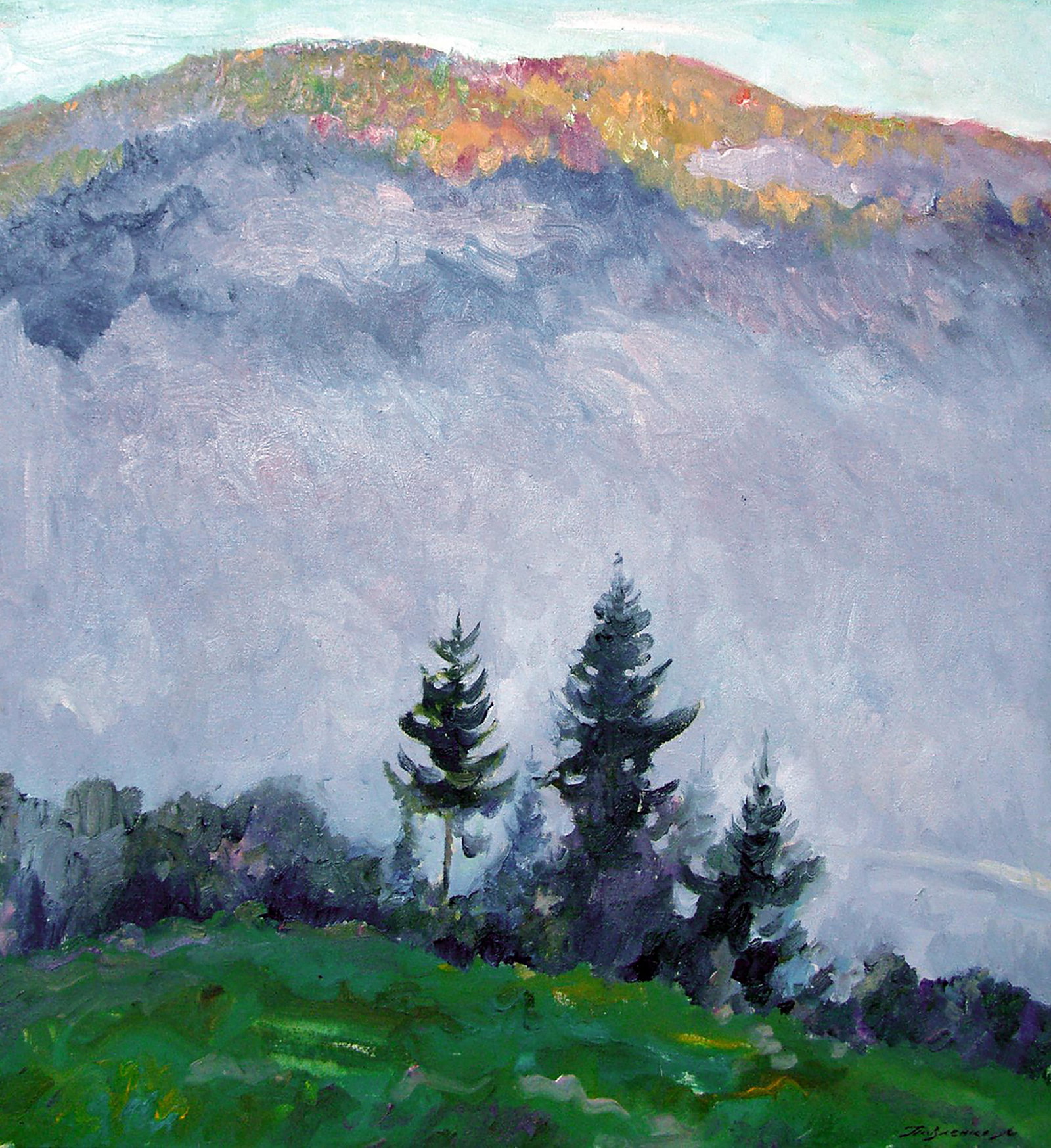 Oil painting Morning fog Leonid Pavlenko: Title: Oil painting Morning fog Leonid Pavlenko Description: 86PAVL Painter: Leonid Pavlenko Size: 75x65 cm/29.52x25.59 inches Components: oil, canvas Original painting CONDITION: excellent ARTIST: Bo