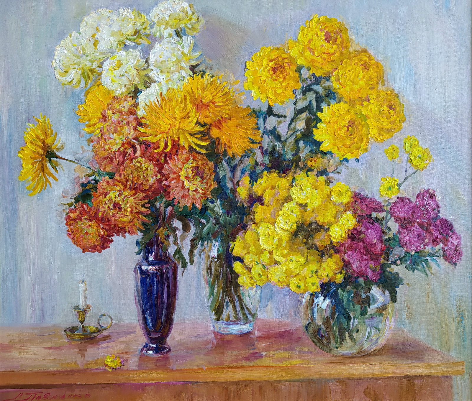Oil painting Chrysanthemums Leonid Pavlenko (1 of 5)