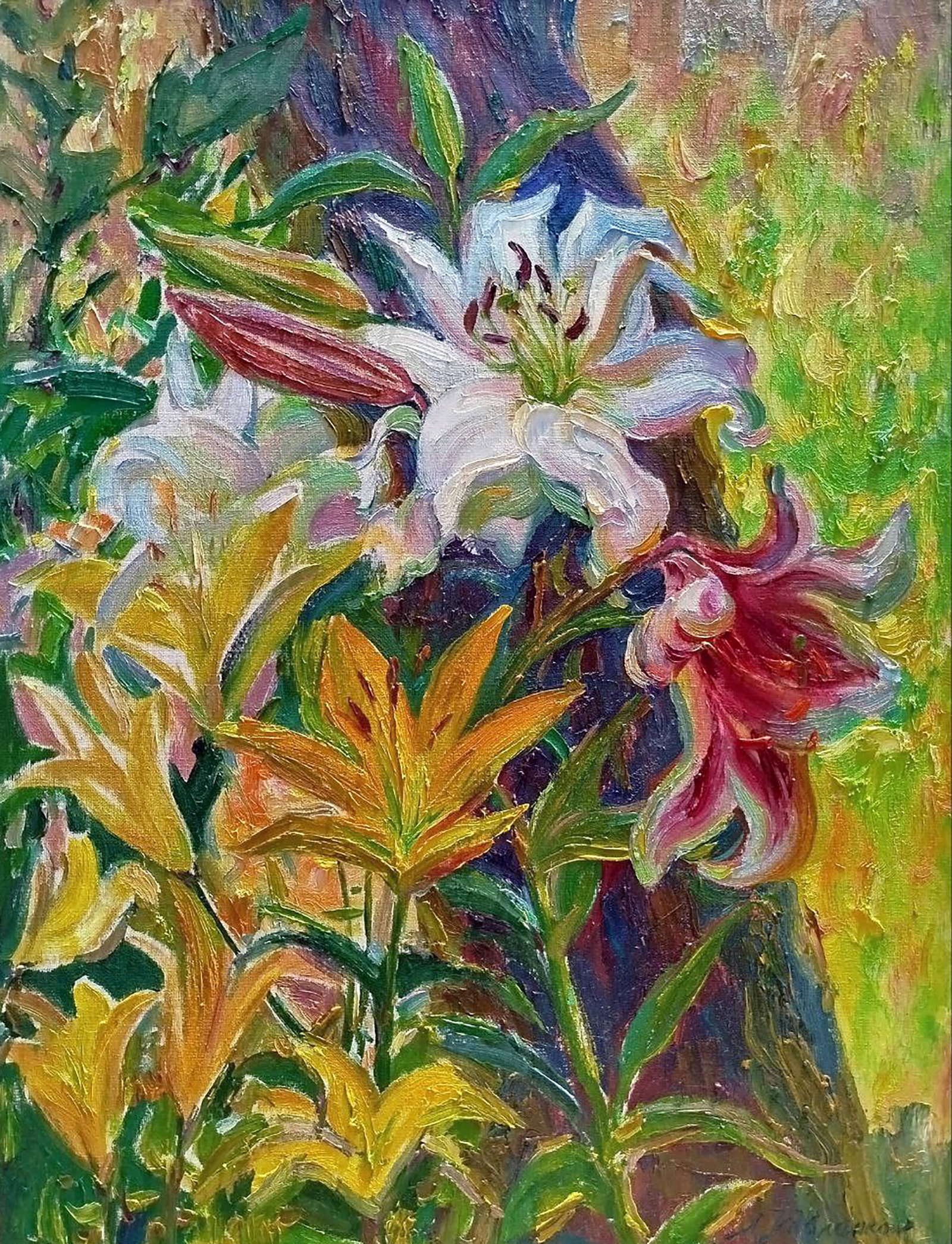 Oil painting Blooming lilies Leonid Pavlenko: Title: Oil painting Blooming lilies Leonid Pavlenko Description: 98PAVL Painter: Leonid Pavlenko Size: 65x50 cm/25.59x19.68 inches Components: oil, canvas Original painting CONDITION: excellent ARTIST