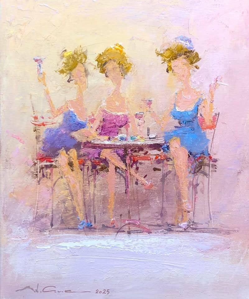 Oil painting Girl party Andrii G.: Title: Oil painting Girl party Andrii G. Description: 38Guk Painter: Andrii G. S?ze: 30x25 cm/ 11.81x9.84 inches Components: oil, canvas Original painting CONDITION: exellent ERA:2026 ARTIST: In 1984,
