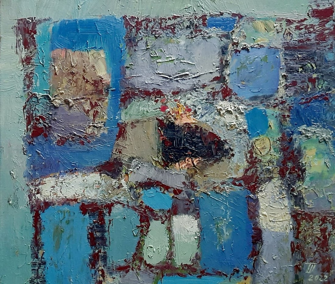 Abstract Oil painting Blue twilight Tetyana Shulyak: Title: Abstract Oil painting Blue twilight Tetyana Shulyak Description: 12Sl Painter: Tetyana Shulyak S?ze: 34x40 cm/13.38x15.74 inches Components: oil, canvas Original painting from our collection ER