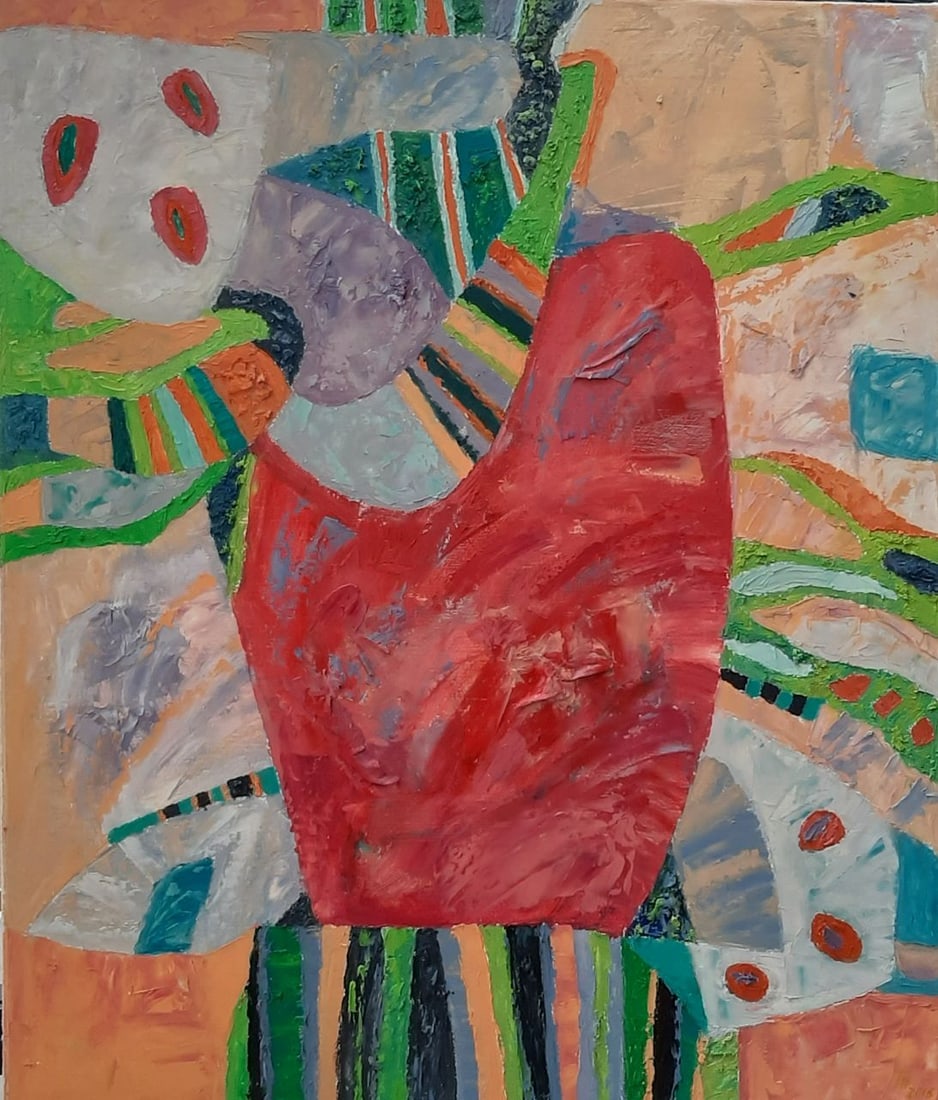 Abstract Oil painting Red and green Tetyana Shulyak: Title: Abstract Oil painting Red and green Tetyana Shulyak Description: 38Sl Painter: Tetyana Shulyak S?ze: 65x55cm/25,59x21,65 inches Components: oil, canvas Original painting from our collection ERA