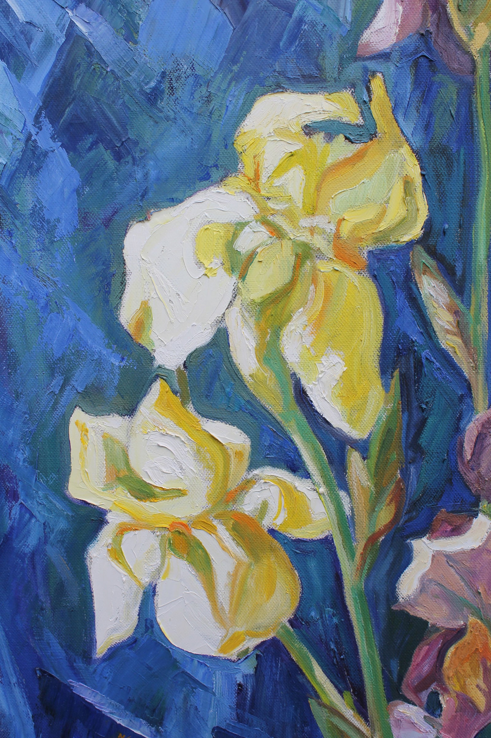 Oil painting Irises on a blue background Maria Voloschak - 8