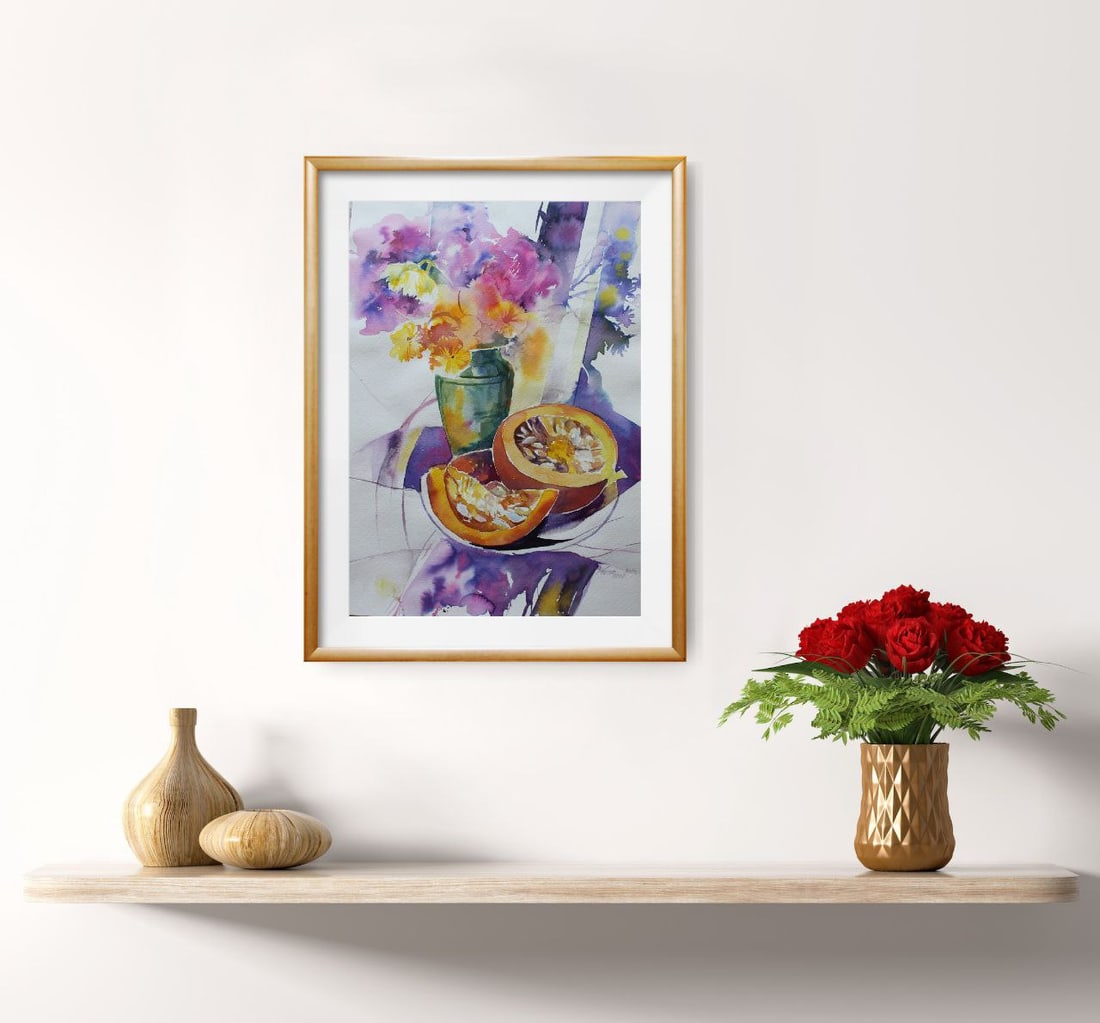 Watercolor painting Still life with pumpkin Maria Voloschak - 2
