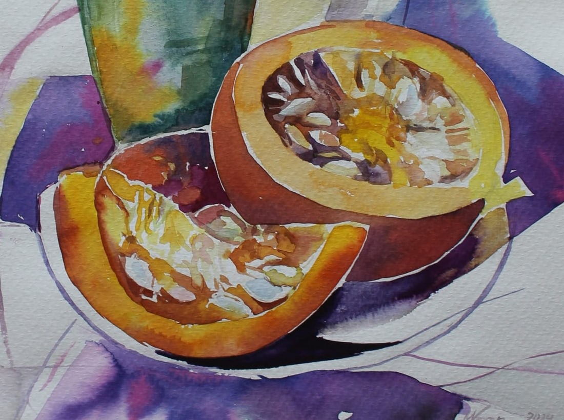 Watercolor painting Still life with pumpkin Maria Voloschak - 4
