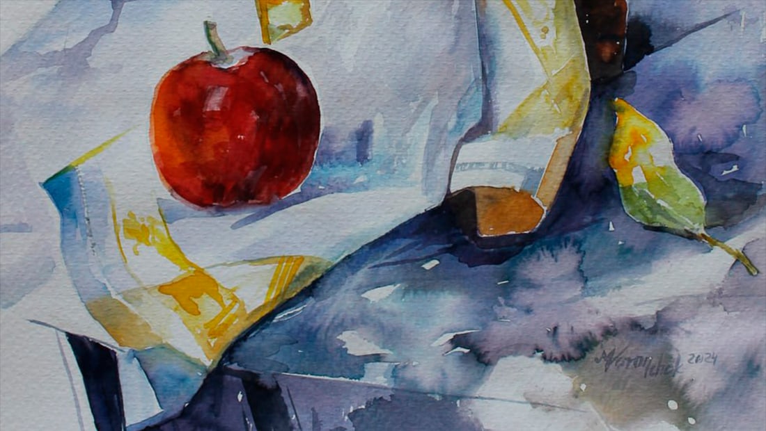 Watercolor painting Still life with apples Maria Voloschak - 9