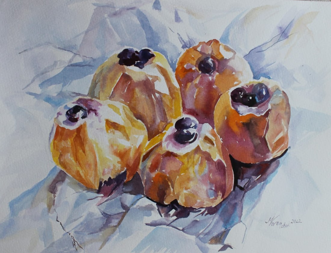 Watercolor painting Cooked apples Maria Voloschak (1 of 10)