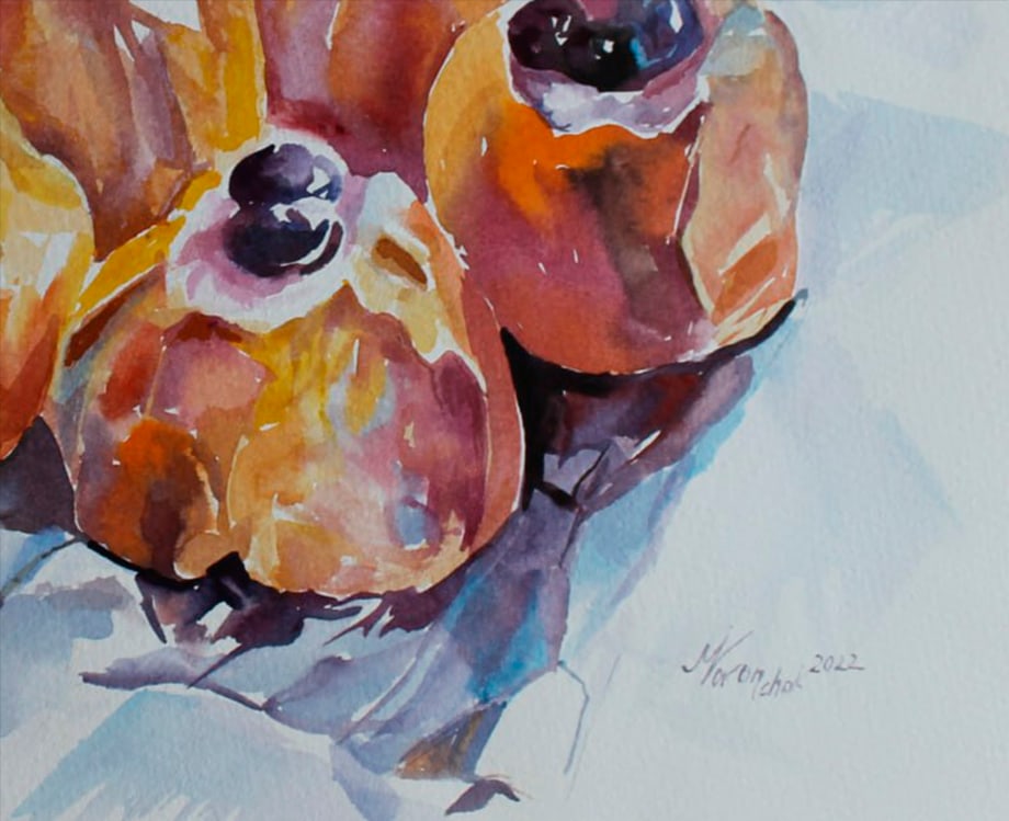 Watercolor painting Cooked apples Maria Voloschak - 4