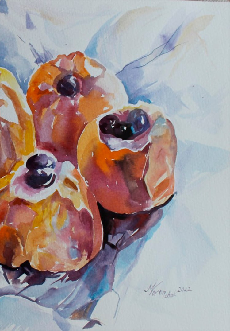 Watercolor painting Cooked apples Maria Voloschak - 8