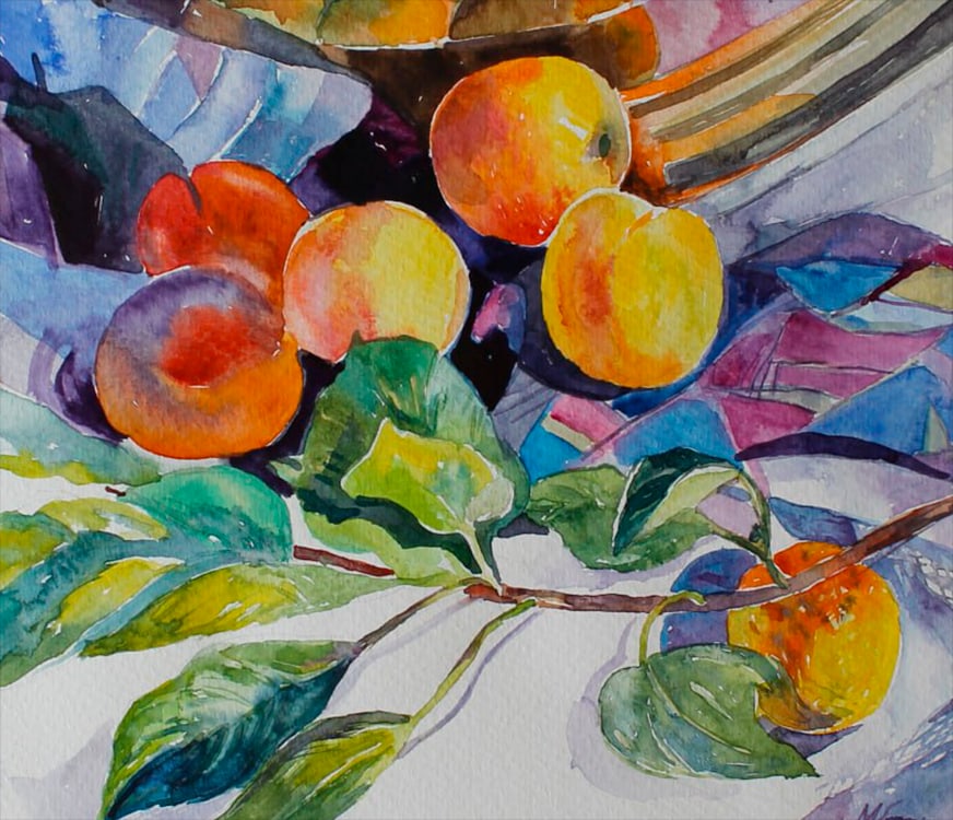 Watercolor painting Still life with apricots Maria Voloschak - 2