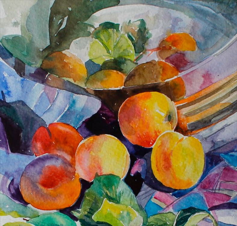 Watercolor painting Still life with apricots Maria Voloschak - 4