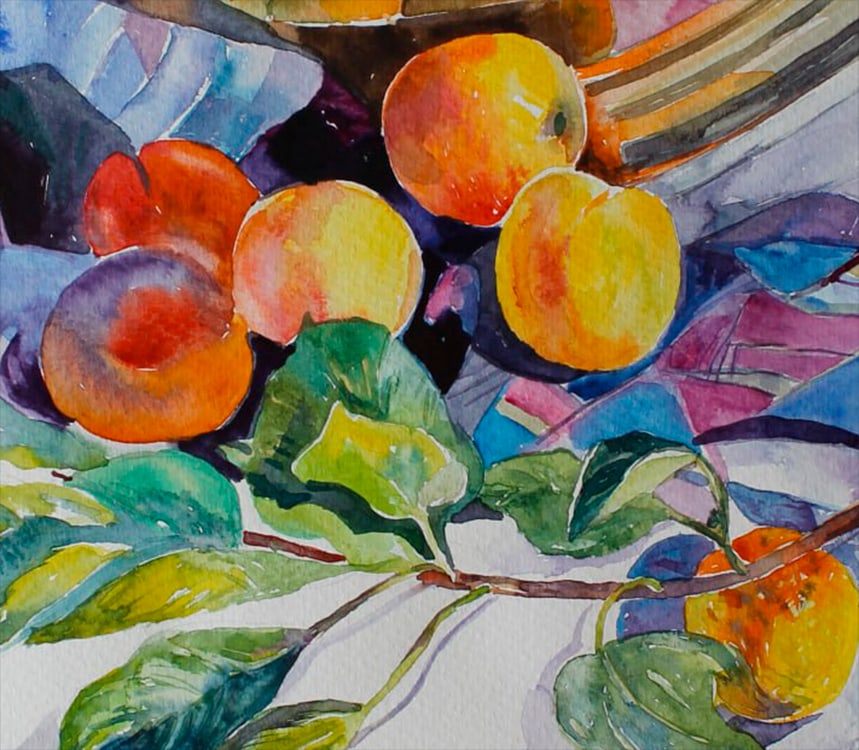 Watercolor painting Still life with apricots Maria Voloschak - 6