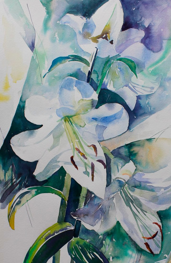 Watercolor painting Still life with lily Maria Voloschak - 4