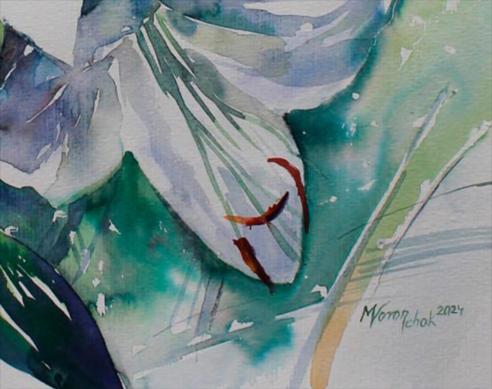 Watercolor painting Still life with lily Maria Voloschak - 6