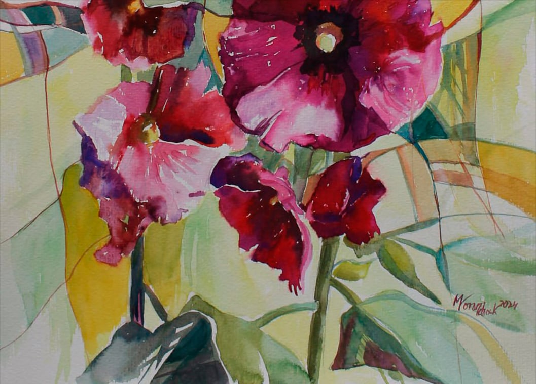 Watercolor painting Still life with malow Maria Voloschak - 3