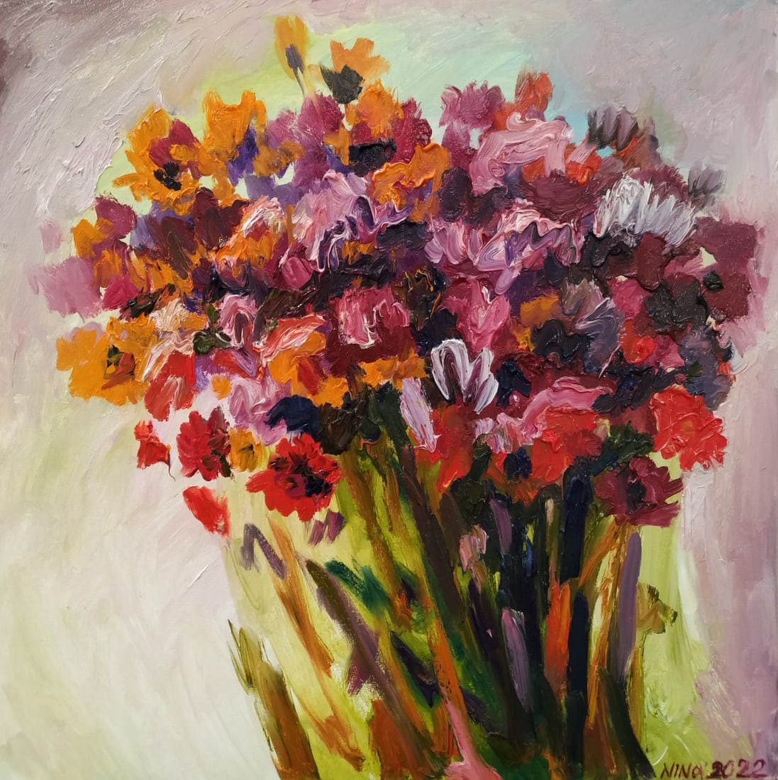 Oil painting Spring Nina L: Title: Oil painting Spring Nina L Description: 113Lt Painter: Nina L. S?ze: 70x70 cm/ 27.55x27.55 inches Components: oil, canvas Original painting CONDITION: exellent ERA: 2022 ARTIST: She was born