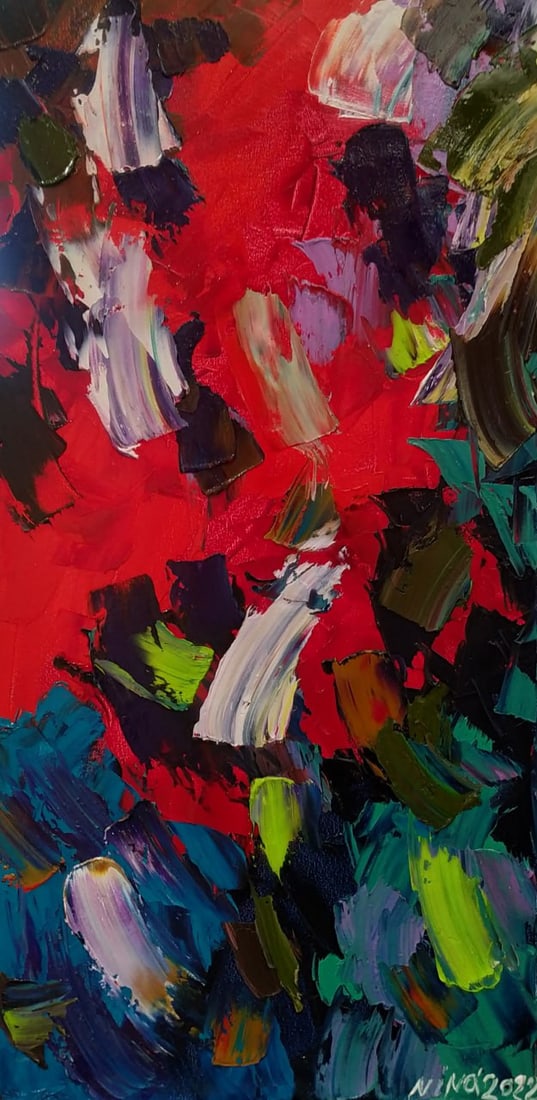 Abstract Oil painting In the workshop Nina L: Title: Abstract Oil painting In the workshop Nina L Description: 118Lt Painter: Nina L. S?ze: 80x40 cm/ 31.49x15.74 inches Components: oil, canvas Original painting CONDITION: exellent ERA: 2022 ARTIS