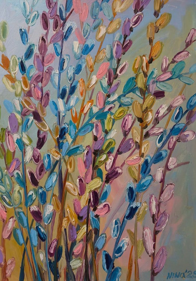 Oil painting Willow Nina L: Title: Oil painting Willow Nina L Description: 144Lt Painter: Nina L. S?ze: 70x50 cm/ 27.55x19.68 inches Components: oil, canvas Original painting CONDITION: exellent ERA: 2025 ARTIST: She was born on