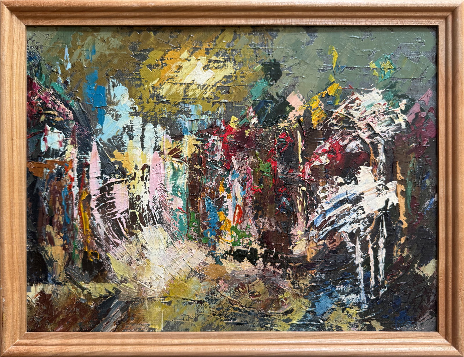 Abstract Oil painting with frame night city K. Leonid: Title: Abstract Oil painting with frame night city K. Leonid Description: 247KK Painter: K. Leonid S?ze: 30x40 cm/ 11.81x15.74 inches Components: oil, canvas Original painting CONDITION: exellent ERA: