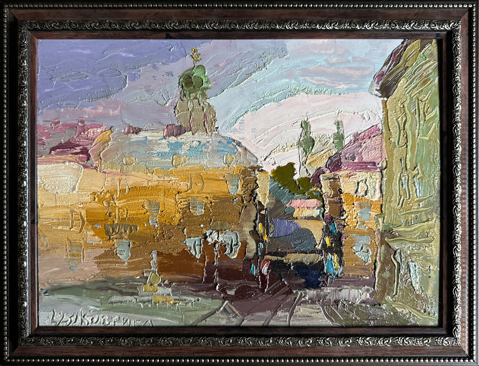 Oil painting with frame Lviv K. Leonid: Title: Oil painting with frame Lviv K. Leonid Description: 332KK Painter: K. Leonid S?ze: 29x40 cm/ 11.41x15.74 inches Components: oil, cardboard Original painting CONDITION: exellent ERA:2023 ARTIST:
