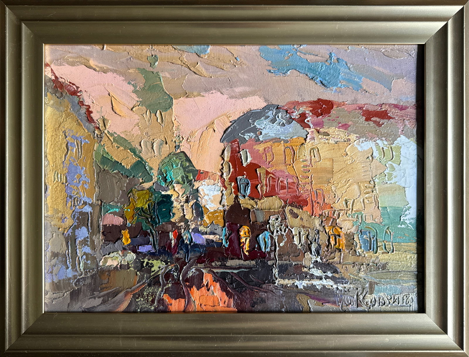 Oil painting with frame Lviv market square K. Leonid: Title: Oil painting with frame Lviv market square K. Leonid Description: 333KK Painter: K. Leonid S?ze: 29x40 cm/ 11.41x15.74 inches Components: oil, canvas, cardboard Original painting CONDITION: exe