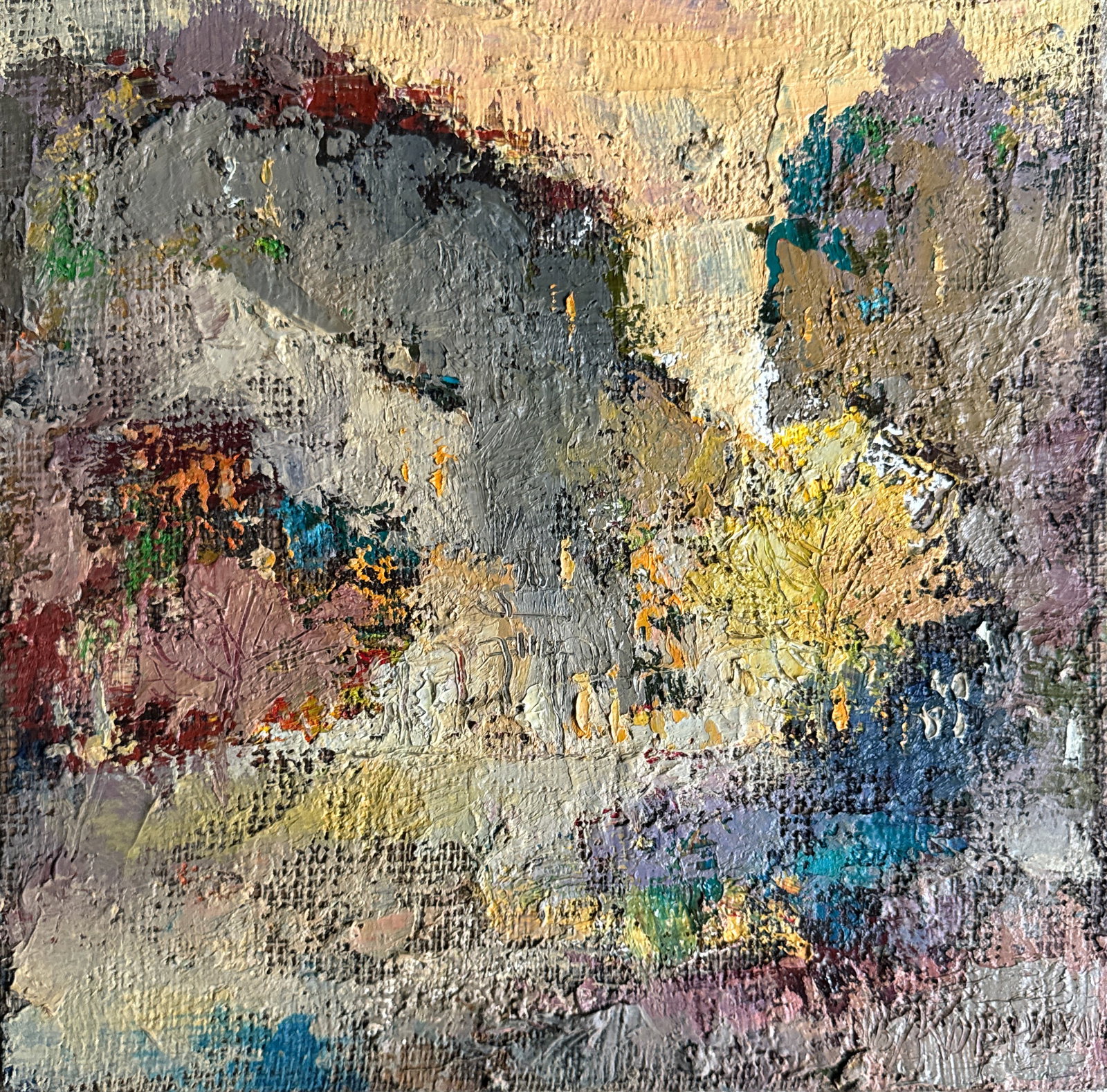 Abstract Oil painting City K. Leonid: Title: Abstract Oil painting City K. Leonid Description: 352KK Painter: K. Leonid S?ze: 40x40 cm/ 15.74x15.74 inches Components: oil, canvas, fiberboard Original painting CONDITION: exellent ERA:2016 