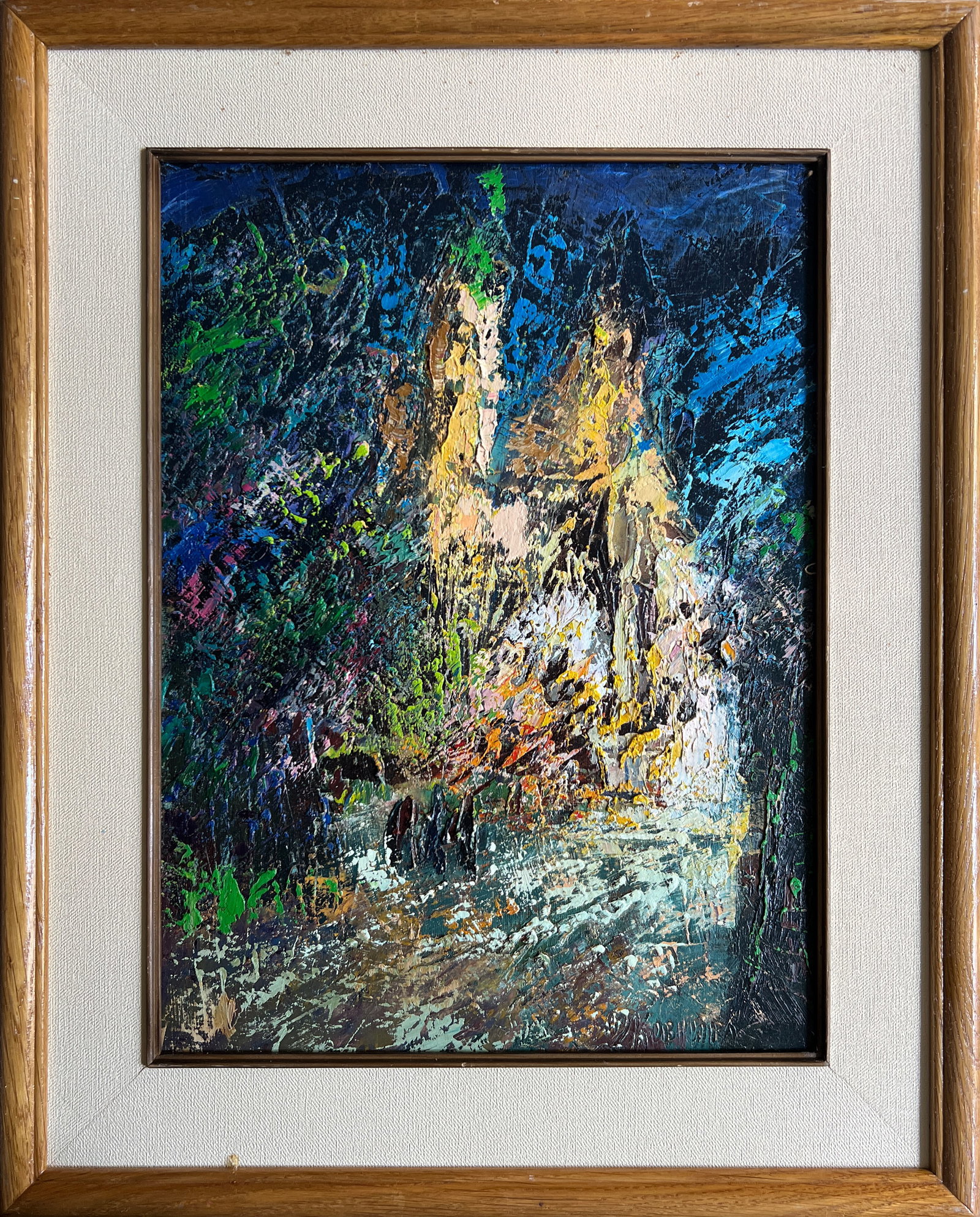 Abstract Oil painting with frame Night city K. Leonid: Title: Abstract Oil painting with frame Night city K. Leonid Description: 405KK Painter: K. Leonid S?ze: 40x30 cm/ 15.74x11.81 inches Components: oil, canvas Original painting CONDITION: exellent ERA: