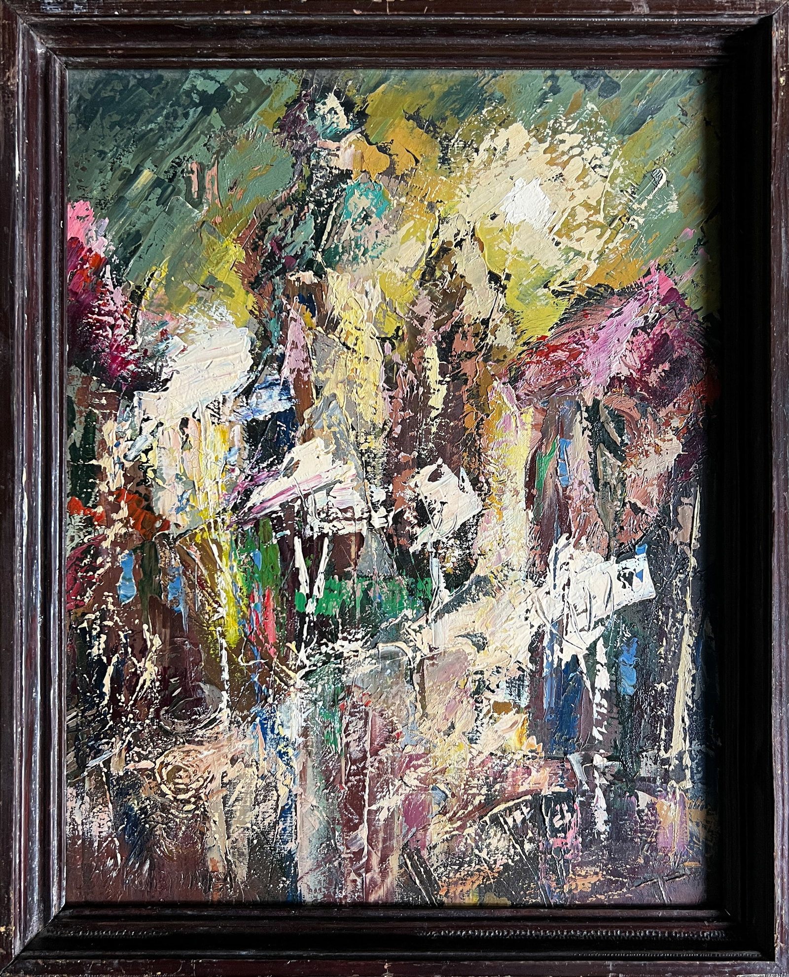 Abstract Oil painting with frame Night city K. Leonid: Title: Abstract Oil painting with frame Night city K. Leonid Description: 411KK Painter: K. Leonid S?ze: 42x33 cm/ 16.53x12.99 inches Components: oil, canvas Original painting CONDITION: exellent ERA: