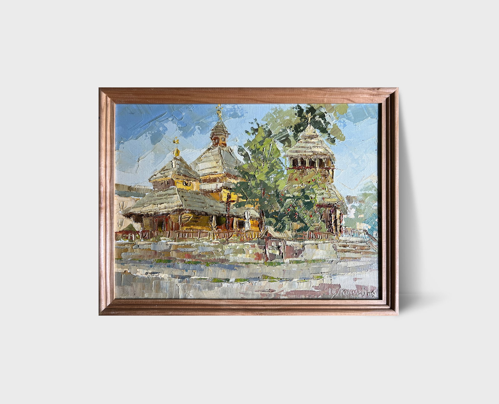 Oil painting with frame rural church K. Leonid - 10