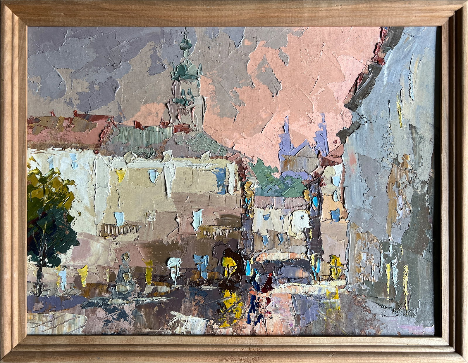 Oil painting with frame market on lviv square K. Leonid: Title: Oil painting with frame market on lviv square K. Leonid Description: 432KK Painter: K. Leonid S?ze: 30x40 cm/ 11.81x15.74 inches Components: oil, canvas, cardboard Original painting CONDITION: 