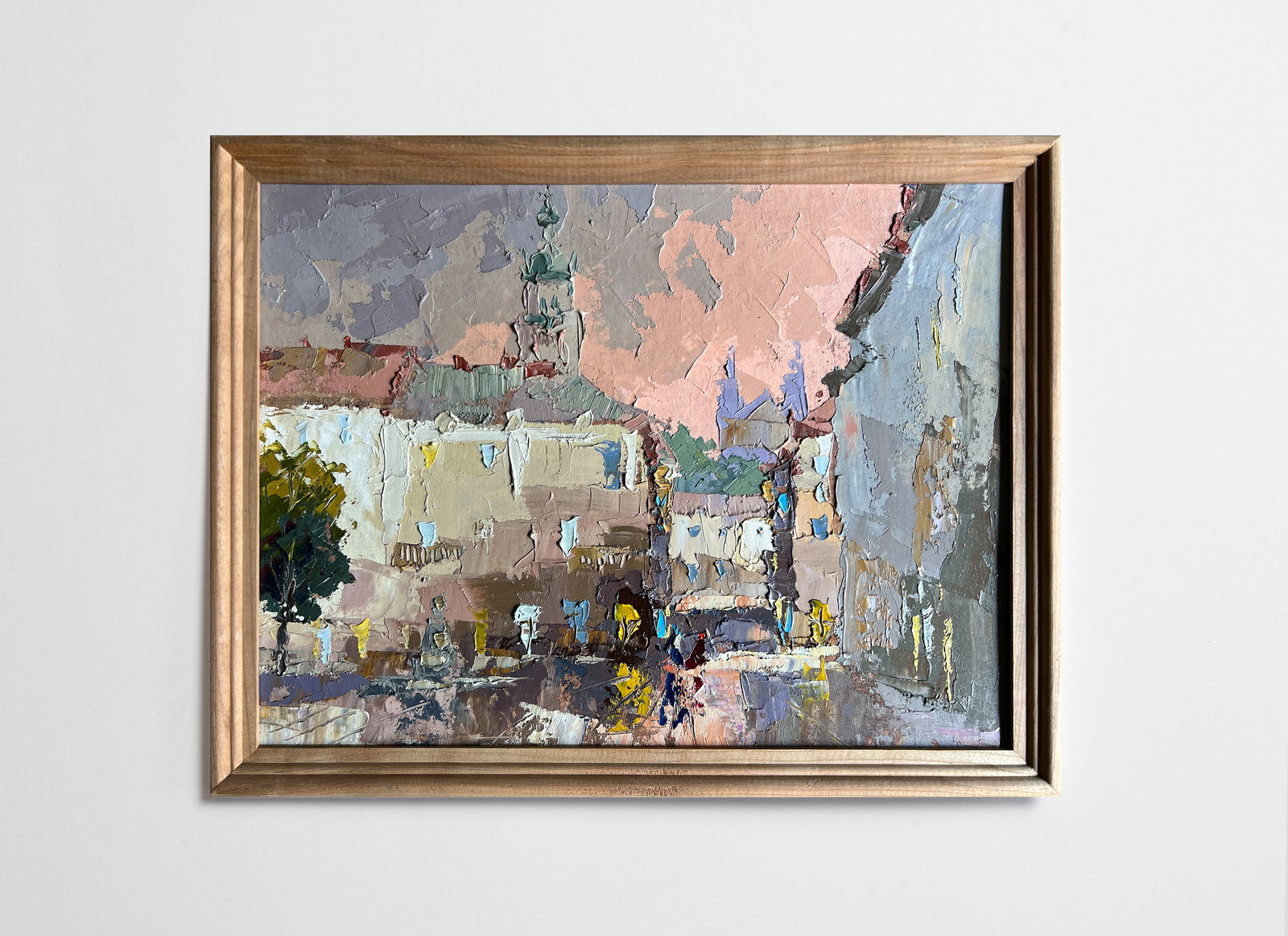 Oil painting with frame market on lviv square K. Leonid - 2