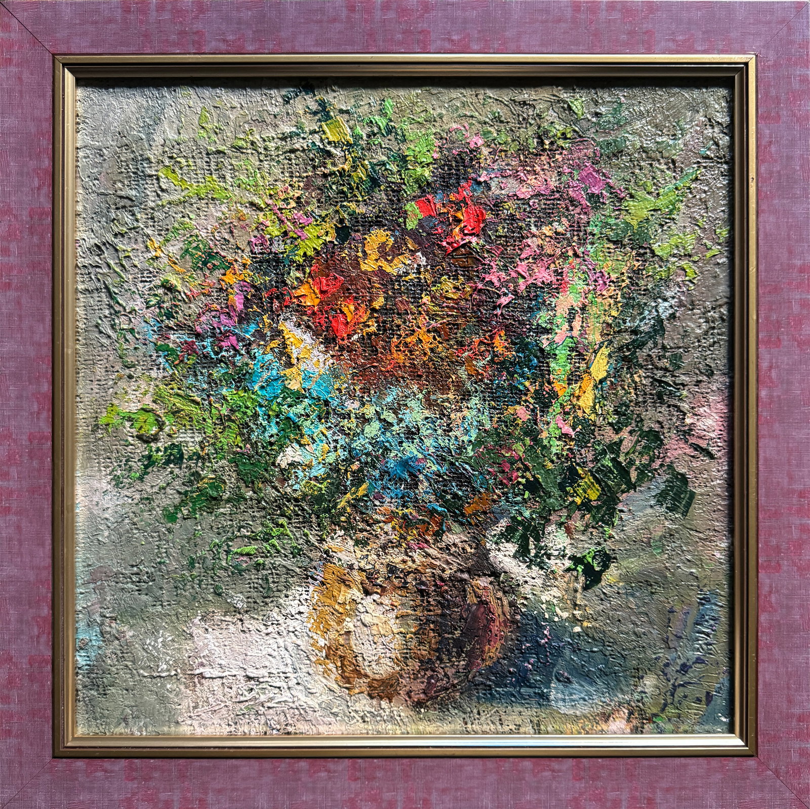 Oil painting with frame wildflowers K. Leonid: Title: Oil painting with frame wildflowers K. Leonid Description: 439KK Painter: K. Leonid S?ze: 40x40 cm/ 15.74x15.74 inches Components: oil, canvas, fiberboard Original painting CONDITION: exellent 