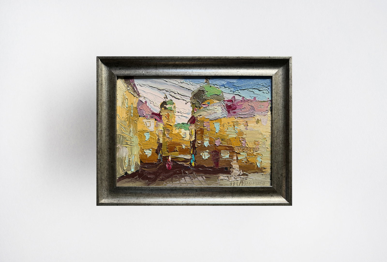 Oil painting with frame Lviv, market square K. Leonid - 11