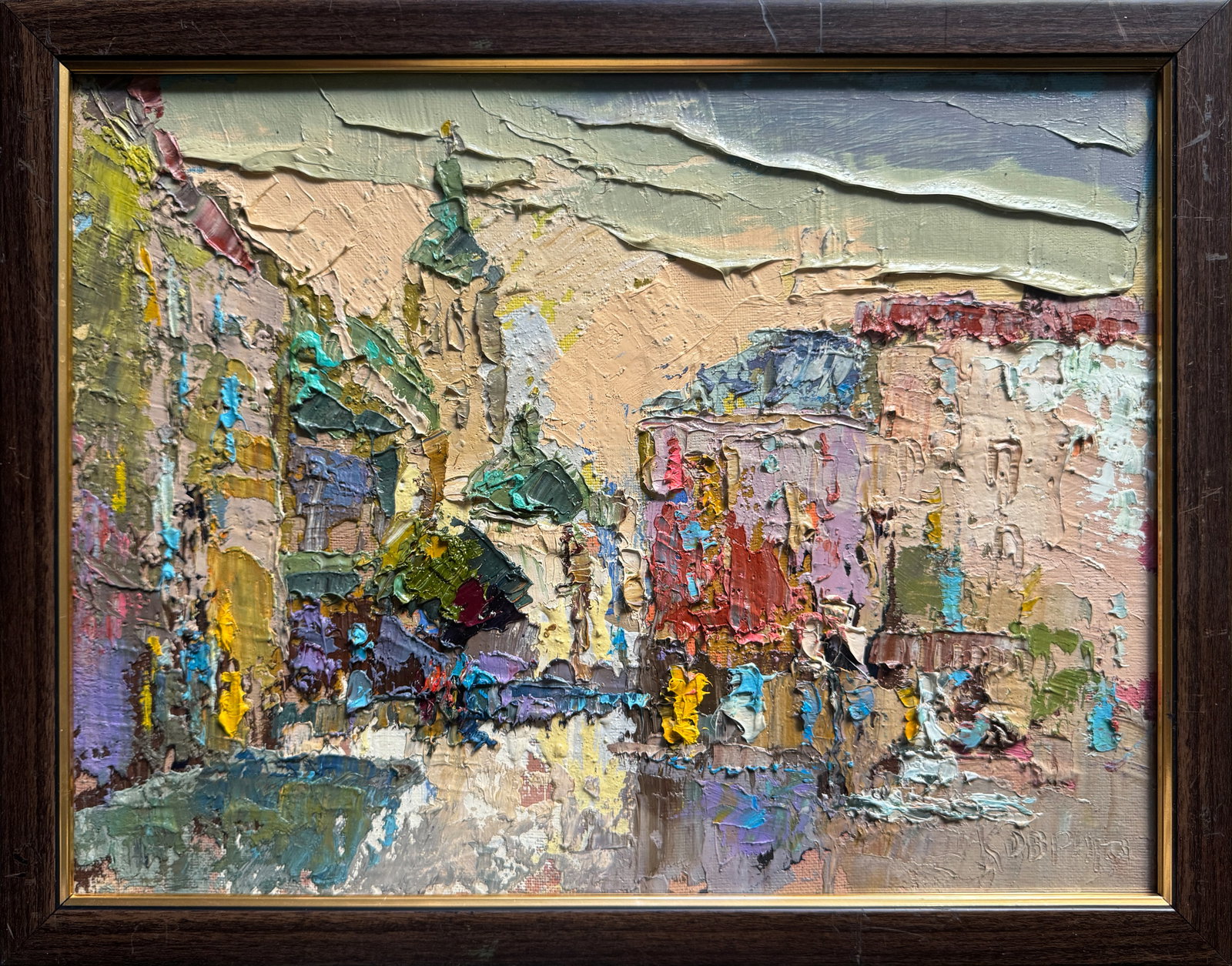 Oil painting with frame market on lviv square K. Leonid: Title: Oil painting with frame market on lviv square K. Leonid Description: 462KK Painter: K. Leonid S?ze: 30x40 cm/ 11.81x15.74 inches Components: oil, canvas, fiberboard Original painting CONDITION: