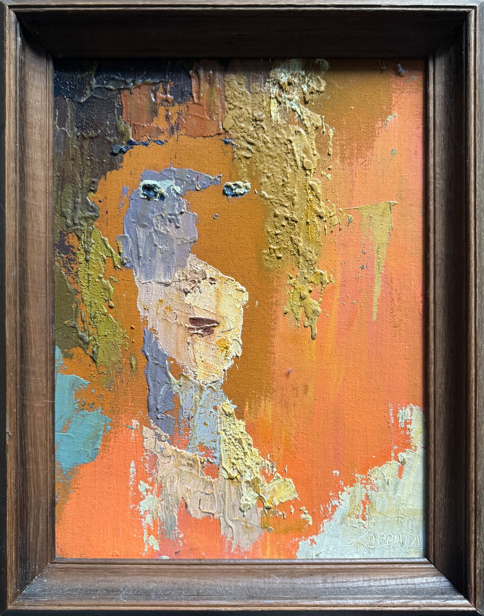 Abstract Oil painting with frame female portrait K. Leonid: Title: Abstract Oil painting with frame female portrait K. Leonid Description: 472KK Painter: K. Leonid S?ze: 40x30 cm/ 15.74x11.81 inches Components: oil, acrylic, canvas, cardboard Original