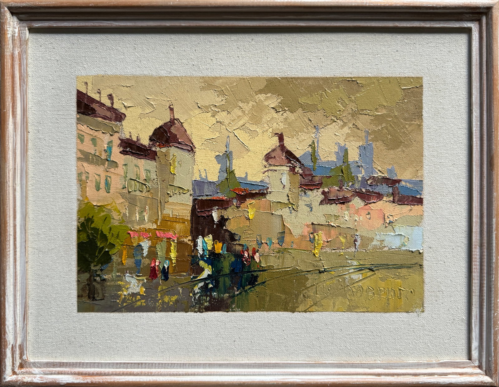 Oil painting with frame Lutsk city K. Leonid: Title: Oil painting with frame Lutsk city K. Leonid Description: 473KK Painter: K. Leonid S?ze: 30x40 cm/ 11.81x15.74 inches Components: oil, canvas, fiberboard Original painting CONDITION: exellent E
