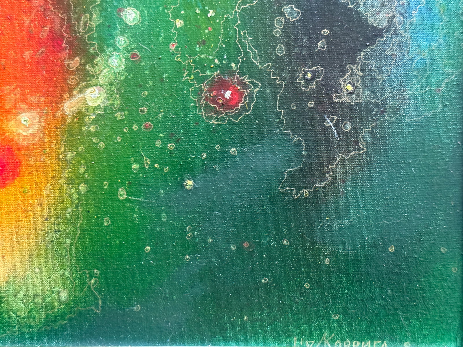 Abstract Oil painting with frame dragon battle K. Leonid - 6