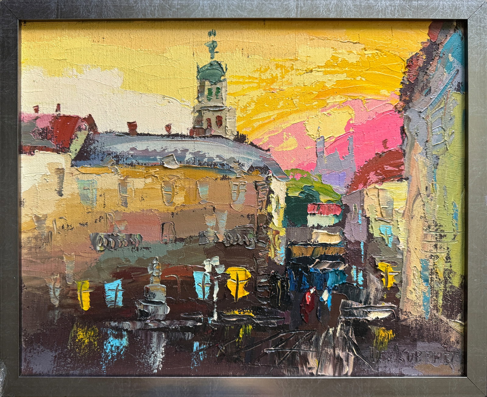 Oil painting with farme Lviv Market area K. Leonid: Title: Oil painting with farme Lviv Market area K. Leonid Description: 521KK Painter: K. Leonid S?ze: 40x50 cm/ 15.74x19.68 inches Components: oil, canvas Original painting CONDITION: exellent ERA:202