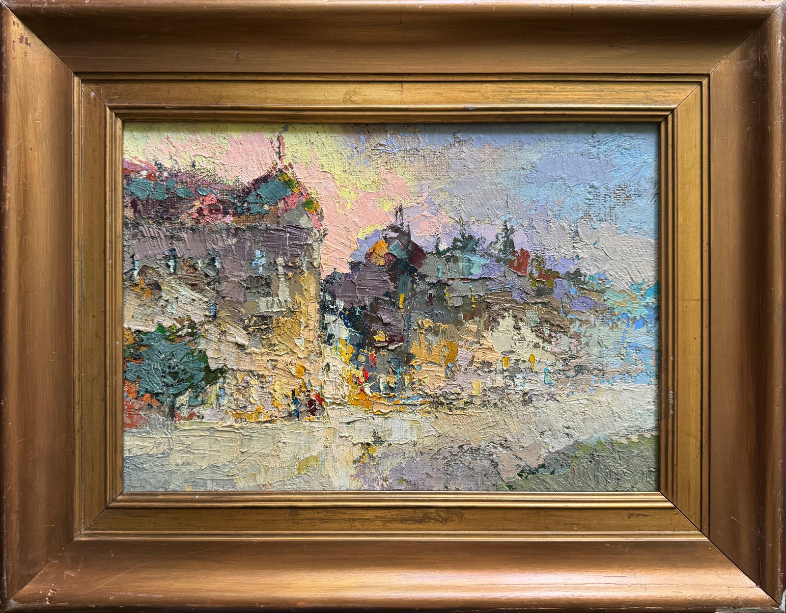 Oil painting with frame Cityscape K. Leonid: Title: Oil painting with frame Cityscape K. Leonid Description: 530KK Painter: K. Leonid S?ze: 38x49.5 cm/ 13.38x19.48 inches Components: oil, canvas, fiberboard Original painting CONDITION: exellent 