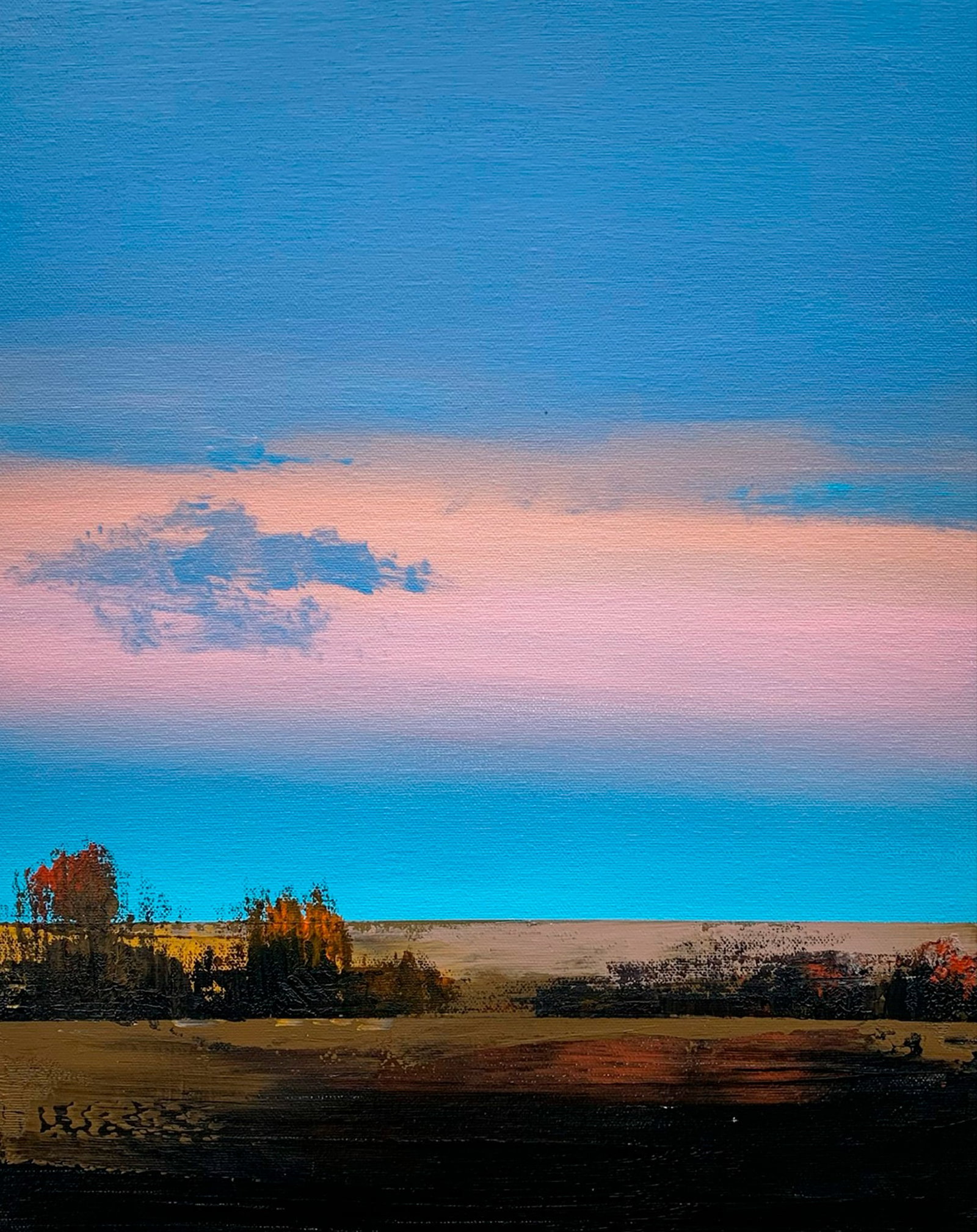 Oil painting Rural horizon Ukrainian painter: Title: Oil painting Rural horizon Ukrainian painter Description: 10Sh Painter: Ilona Sh. S?ze: 50x40 cm/ 19.7x15.75 inches Components: acrylic, canvas Original painting CONDITION: exellent ERA: 2025 A