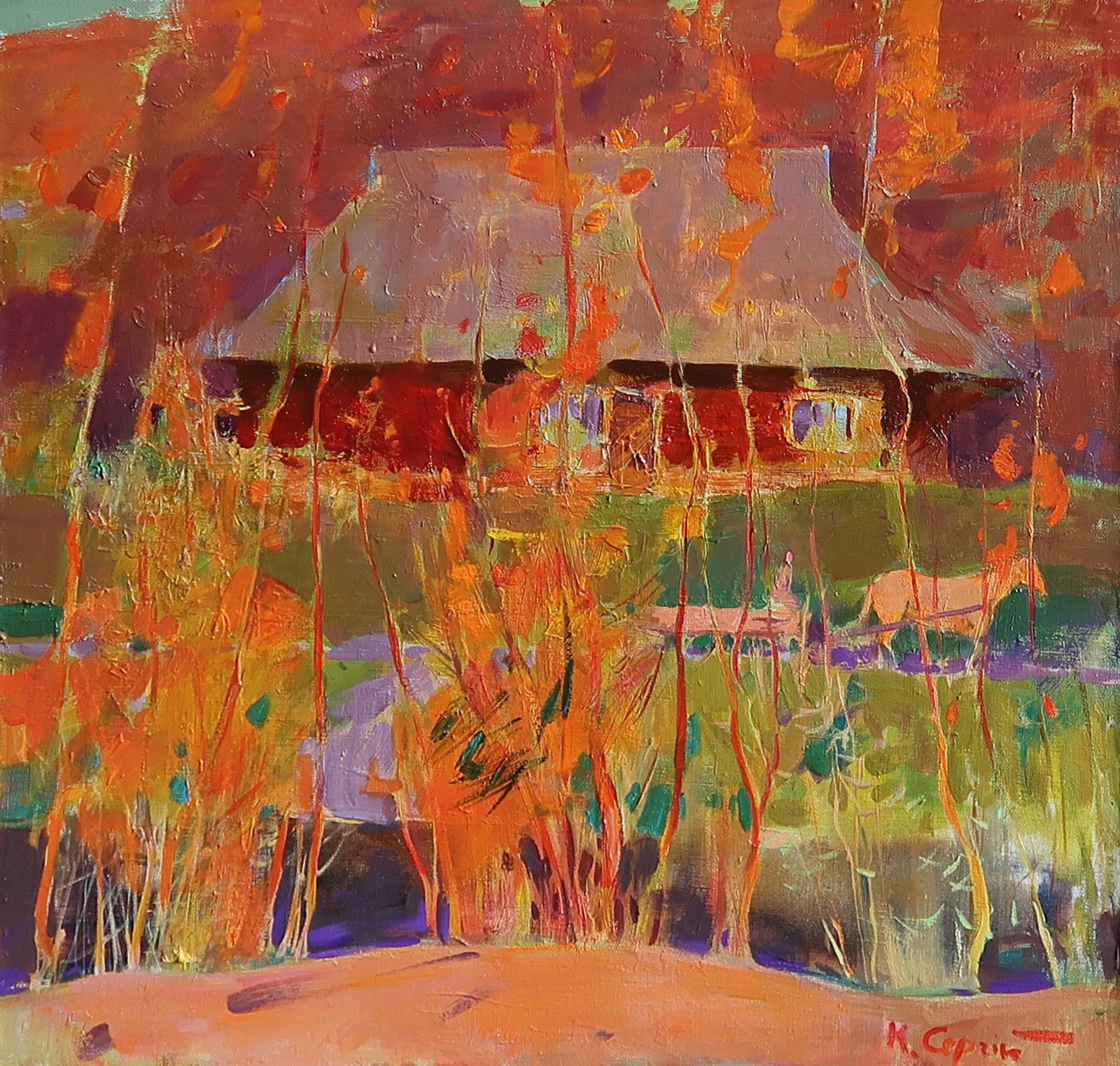 Oil painting Serg Kovalenko: Title: Oil painting Serg Kovalenko Description: 130SK Painter: Serg Kovalenko S?ze: 58x55 cm/22.8x21.7 inches Components: oil, canvas Original painting CONDITION: exellent ERA: modern Graduated from t
