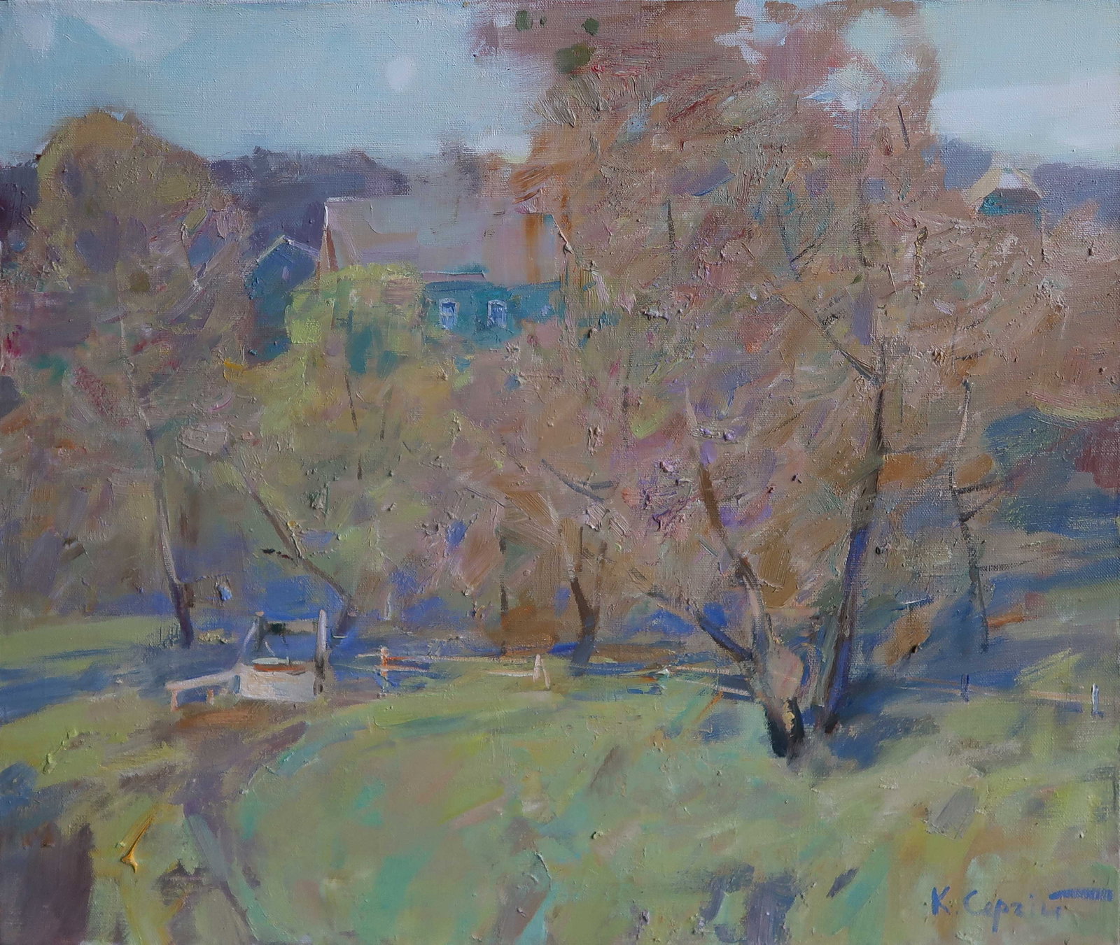 Oil painting spring Serg Kovalenko: Title: Oil painting spring Serg Kovalenko Description: 133SK Painter: Serg Kovalenko S?ze: 60x50 cm/23.6x19.7 inches Components: oil, canvas Original painting CONDITION: exellent ERA: modern Graduated