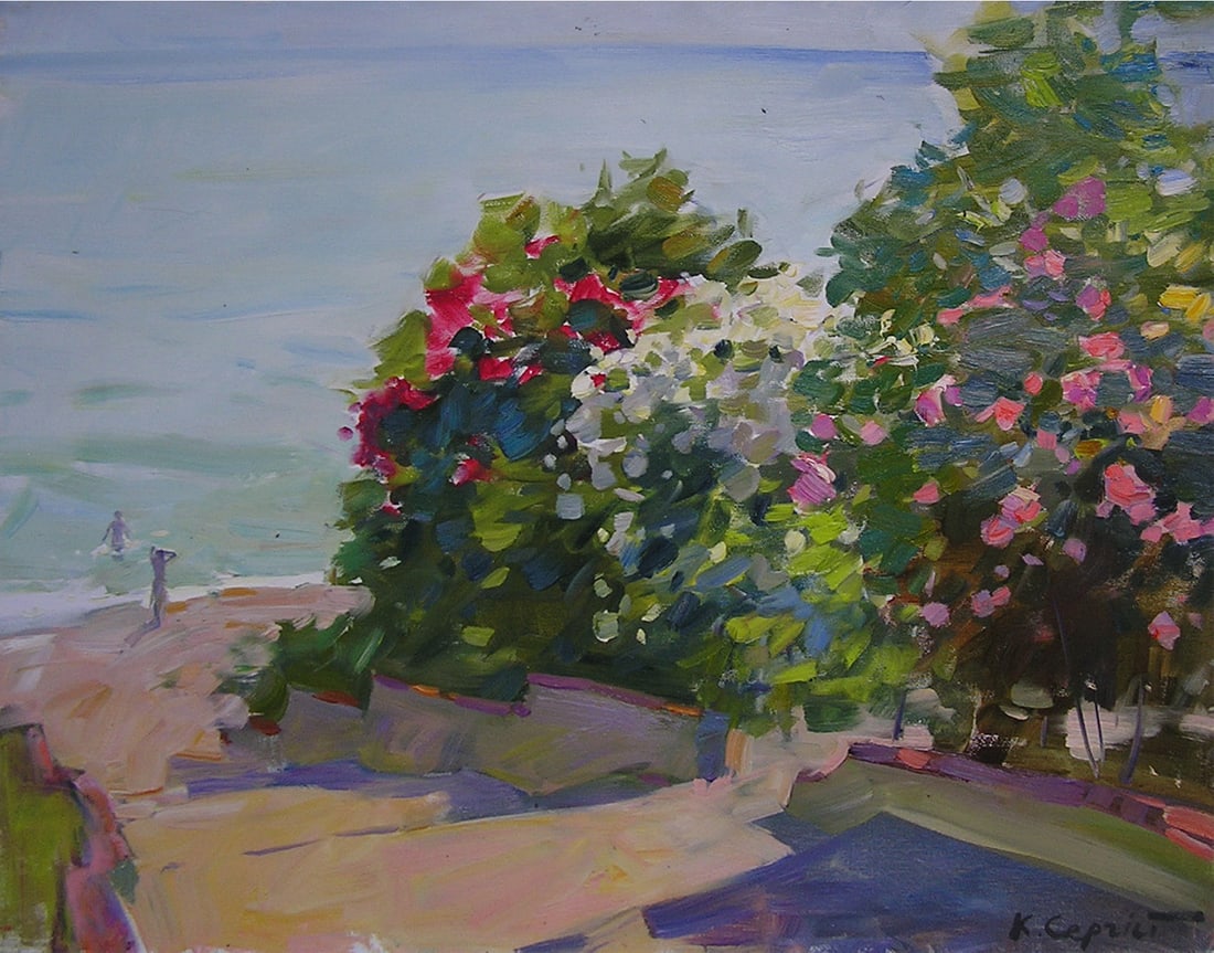Oil painting on the beach Serg Kovalenko: Title: Oil painting on the beach Serg Kovalenko Description: 135SK Painter: Serg Kovalenko S?ze: 80x60 cm/31.5x23.6 inches Components: oil, canvas Original painting CONDITION: exellent ERA: modern