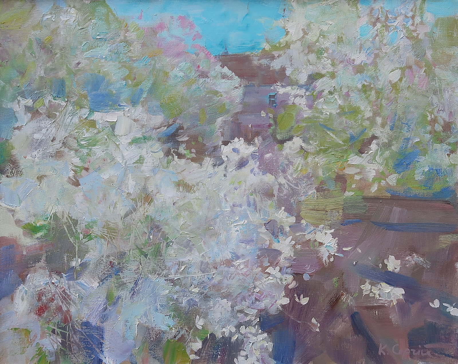 Oil painting White flowers Serg Kovalenko: Title: Oil painting White flowers Serg Kovalenko Description: 152SK Painter: Serg Kovalenko S?ze: 50x60 cm/19.7x23.6 inches Components: oil, canvas Original painting CONDITION: exellent ERA: modern